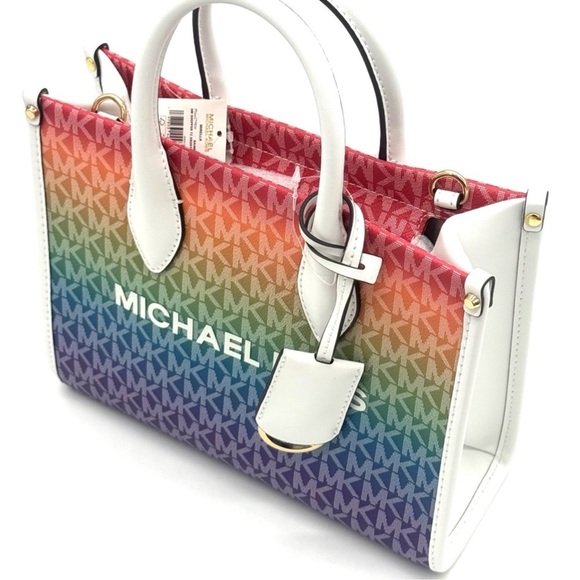 Michael Kors Mirella Small Rainbow Signature Logo Xbody Tote Bag Rainbow - Picture 7 of 11